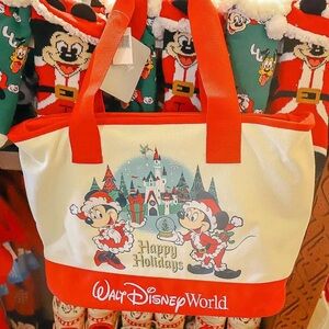 Disney Parks Mickey and Minnie Mouse Christmas Tote Bag